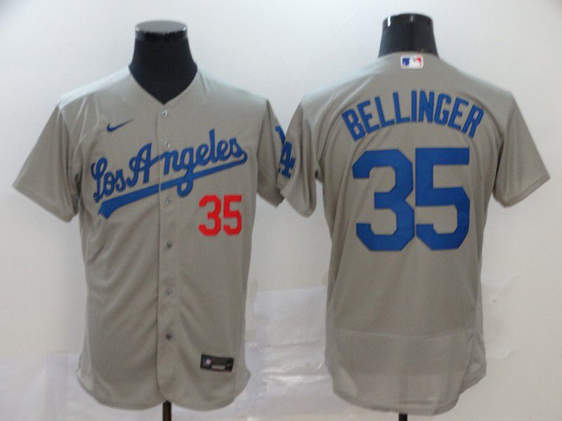 Men Los Angeles Dodgers 35 Bellinger Grey Nike Elite MLB Jerseys